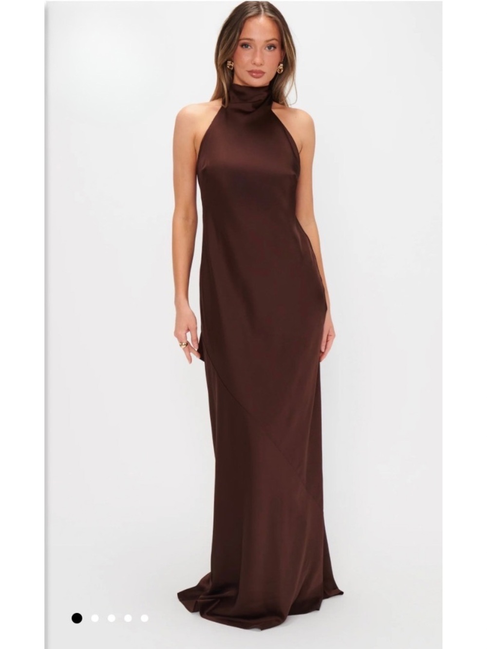Show Me Your MuMu Lisa Maxi Dress - Chocolate Luxe Satin Size Small - Picture 2 of 7